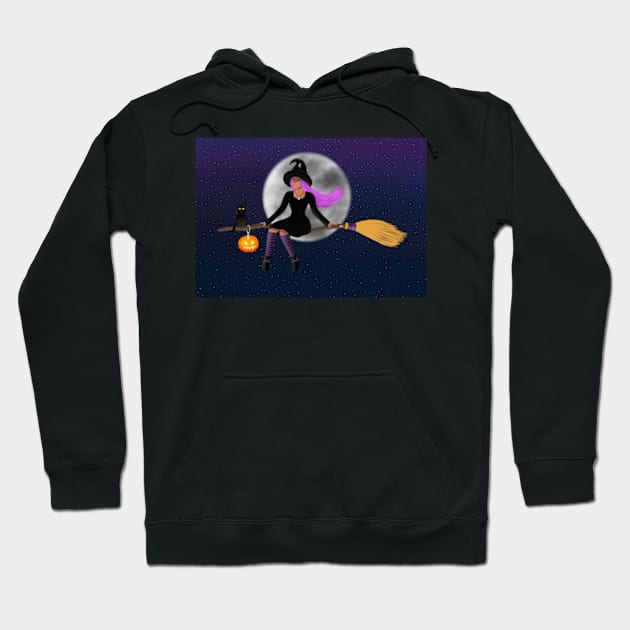 Witch On a broom Hoodie by Raghni.C 